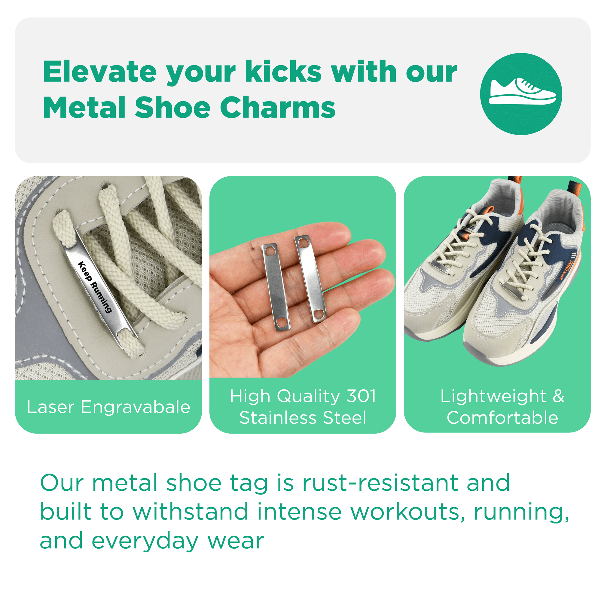 Laserable 2Pcs (1 pair) Metal Shoe Tag - 301 Stainless Steel Blank Plate