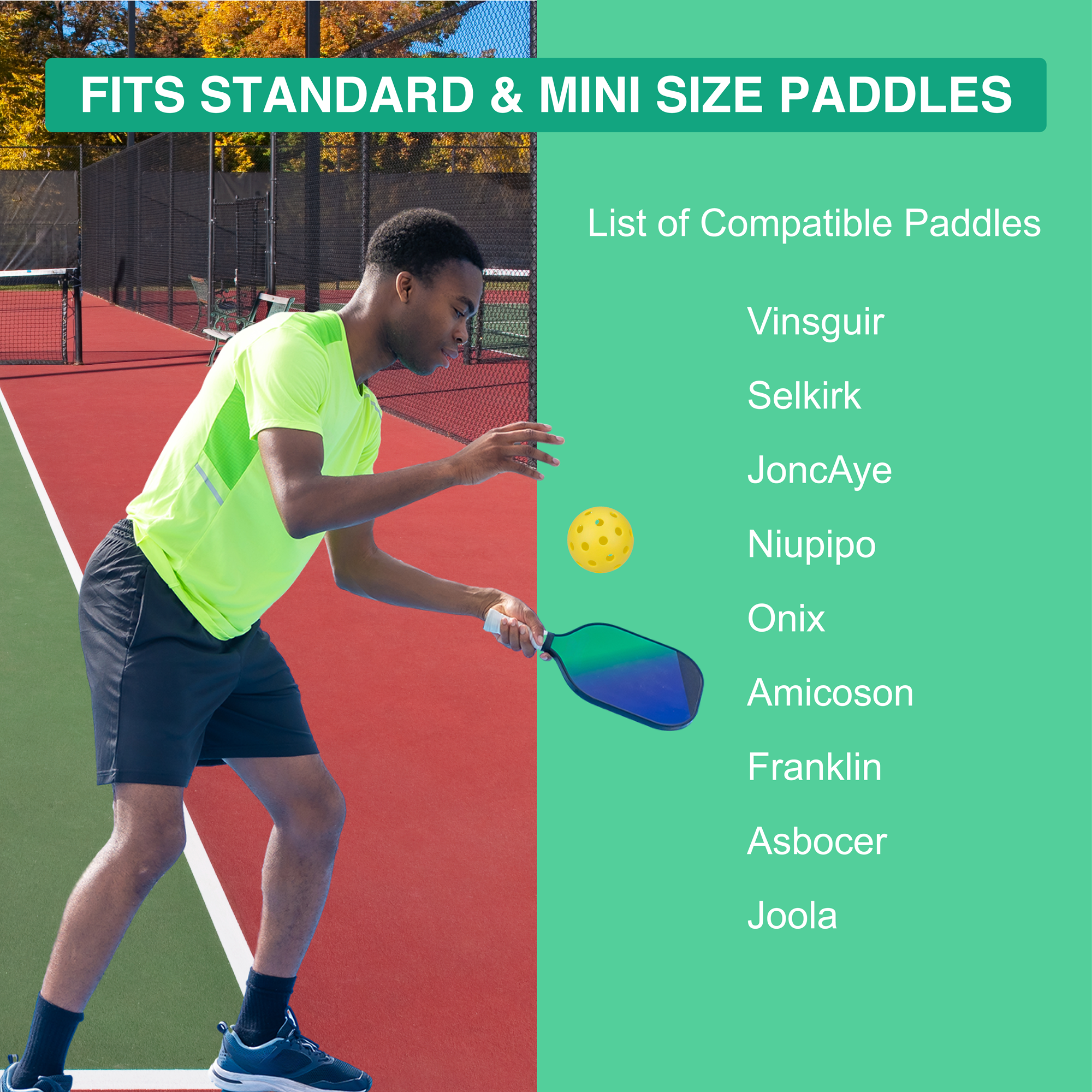 Neoprene Pickleball Paddle Mesh Cover w/ Inner Net Pockets & Strong Handle Grip