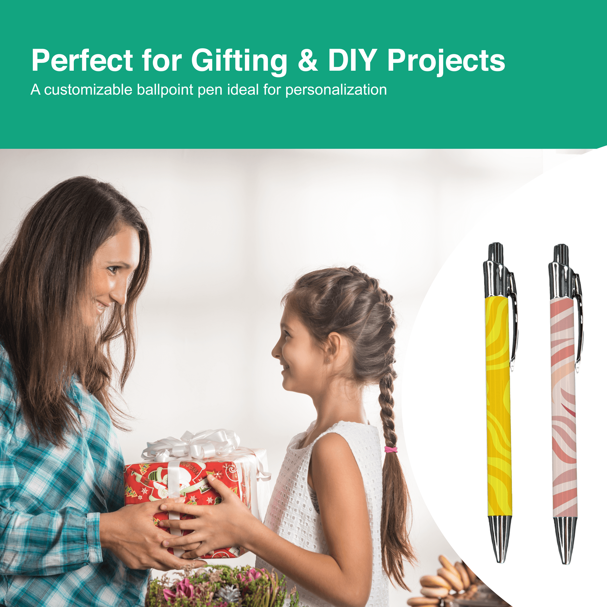Sublimation Pens Blanks-Customizable Aluminum Ballpoint, Easy Peel Sublimation Pen Wraps (10 Pens+Wrap)