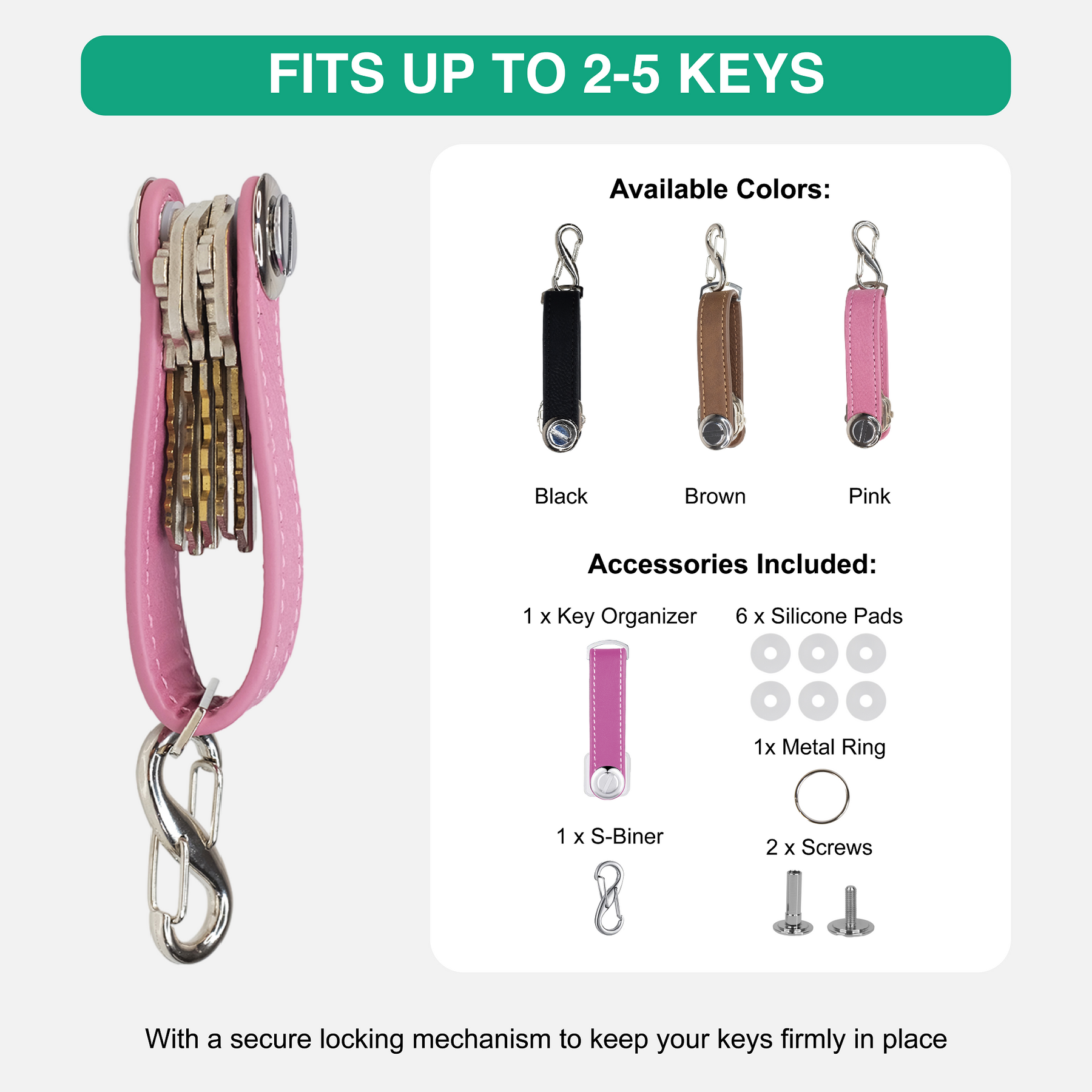 Laserable Leather Key Organizer/Holder (Black, Brown, and Pink)