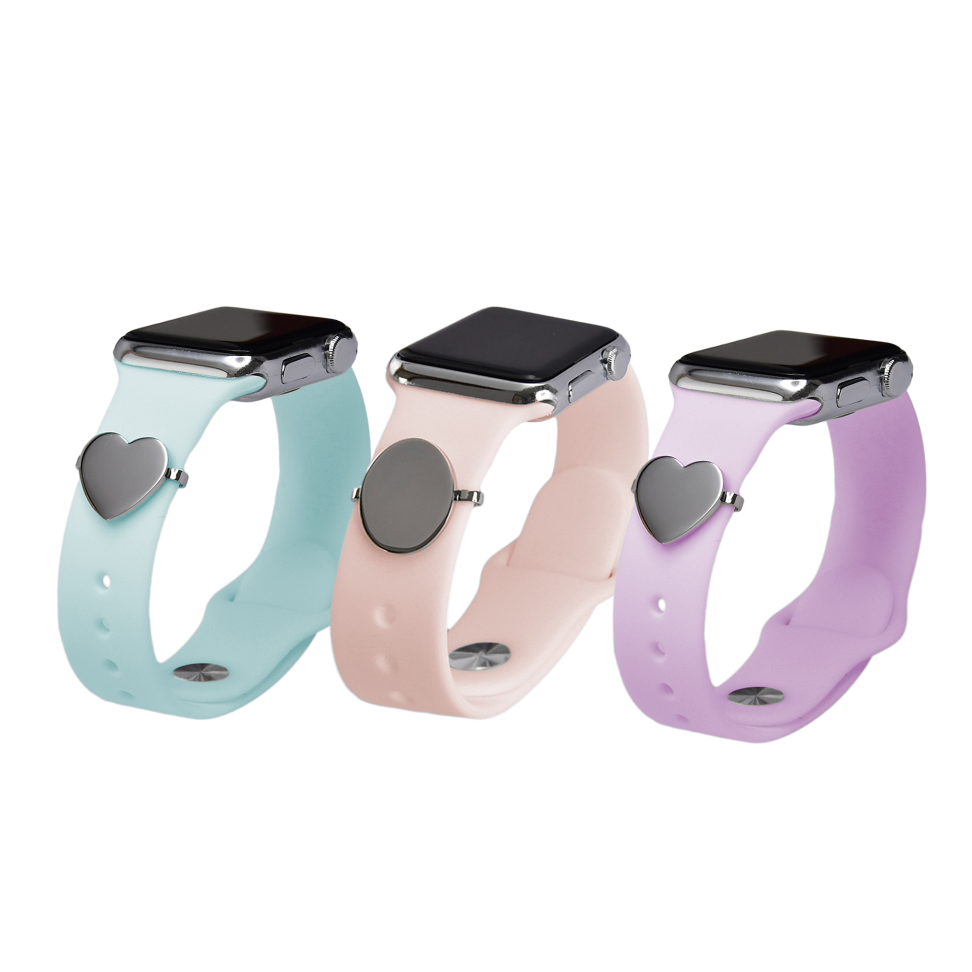 Laserable Heart and Oval Stainless Steel Watch Charm for Silicone Smartwatch IOS Band